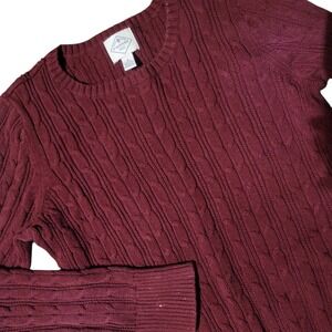 St Johns Bay Medium Burgundy Cable Knit Crew Neck‎ Sweater Fisherman Long Sleeve
